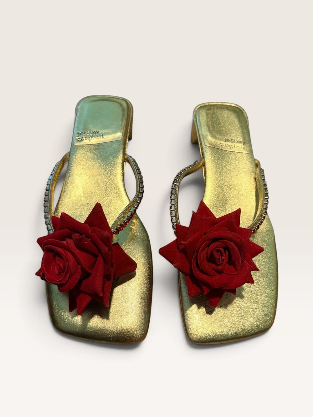 Jeffrey Campbell Primrose Gold Red Rose Kitten Heels 7 NWOT